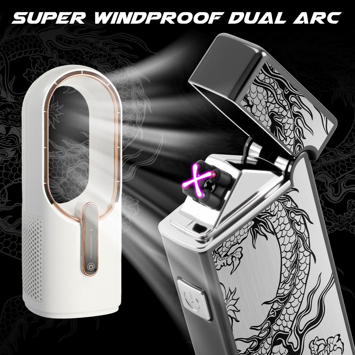 LcFun Electric Lighter USB Rechargeable Windproof Flameless Plasma Dual Arc Lighter Small Metal Pocket Lighters for Camping, Birthday Gifts for Men Husband (Nickel Brushed)