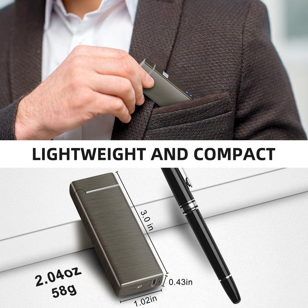 LcFun Electric Lighter USB Rechargeable Windproof Flameless Plasma Dual Arc Lighter Small Metal Pocket Lighters for Camping, Birthday Gifts for Men Husband (Nickel Brushed)