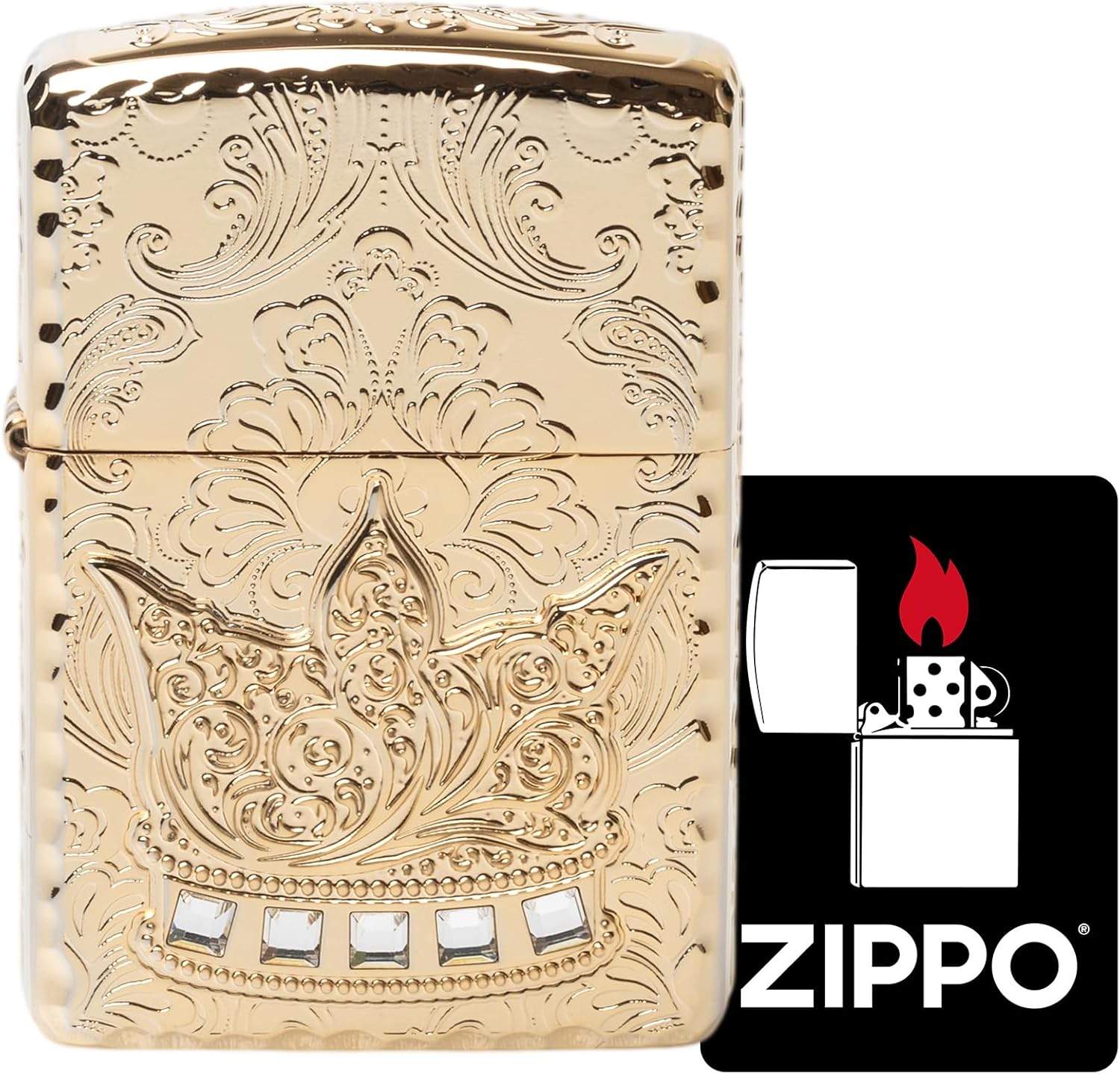 Zippo Oil Lighter Flint Armor Crown Gold 5 Sided The Crown exc